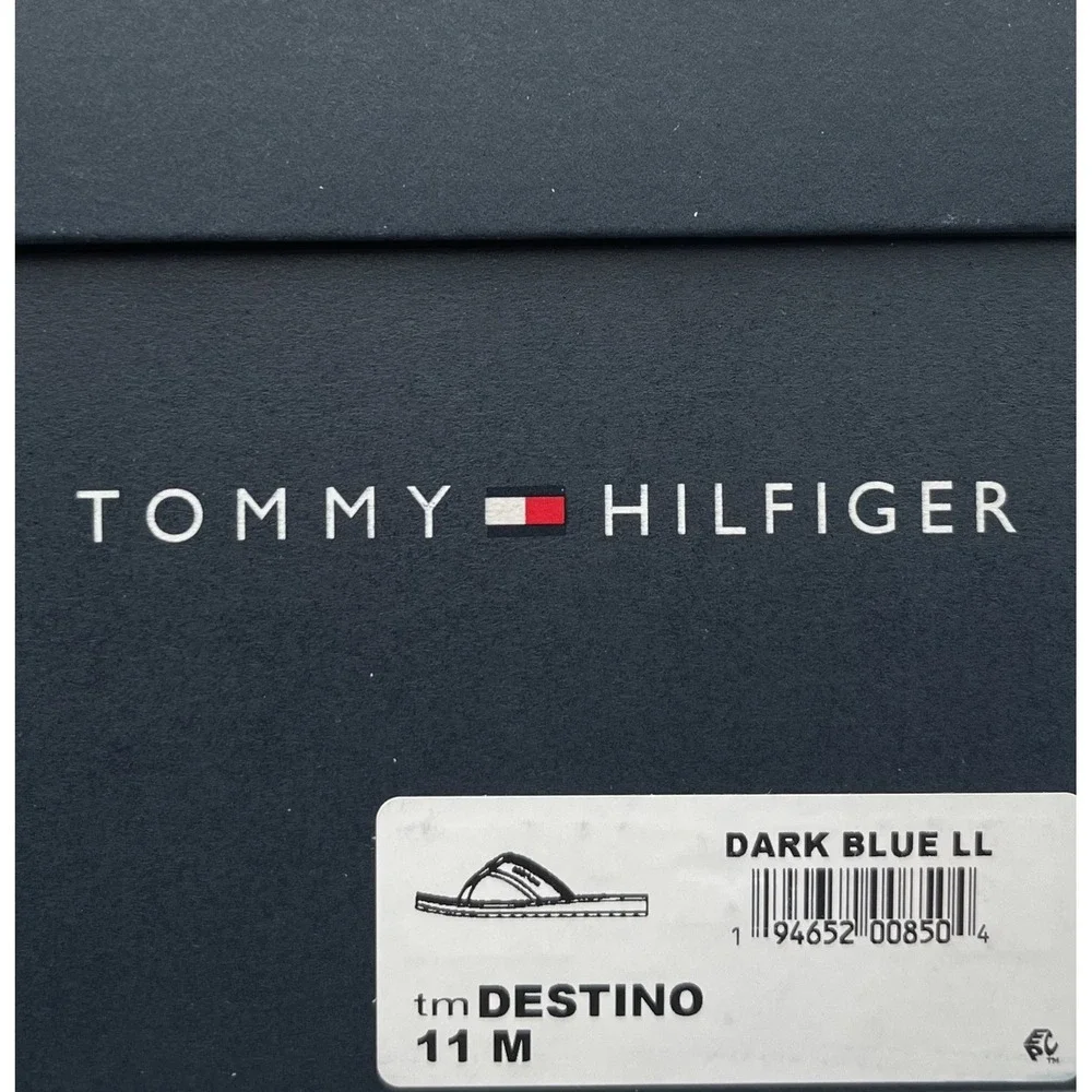 Tommy Hilfiger Mens Destino Thong Sandal Size 11 Dark Blue Faux Leather Flexible